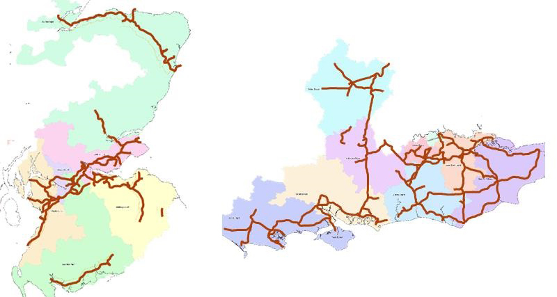 Maps showing the locations of our high pressure gas pipelines