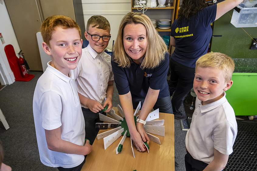 SGN’s LTS Futures Project Director Nancy Thomson and Moray Primary school kids