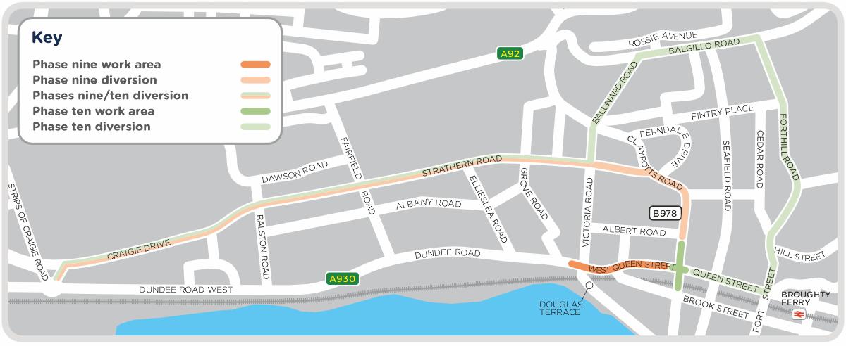 A map showing phases and diversion routes for this project