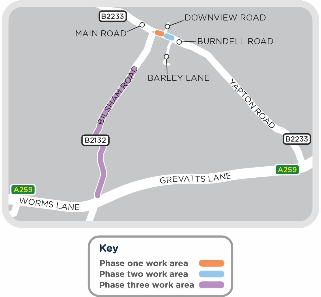 A map outlining our work in Yapton Road, Barnham, as detailed on this page