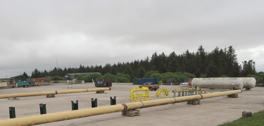 A pipeline on an industrial patch of land