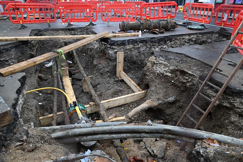 Excavation and installation of new plastic pipe in Garratt Lane, Wandsworth